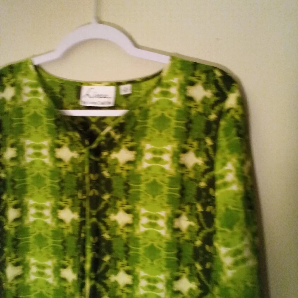 Linea by Louis Dell'Olio Shirt Tunic Women S Long Sleeve Tassel Pattern Green